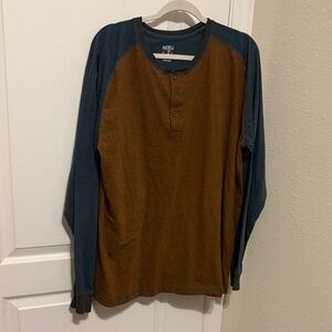 Men's Two-Tone Henley Long Sleeve Shirt - Brown/Teal